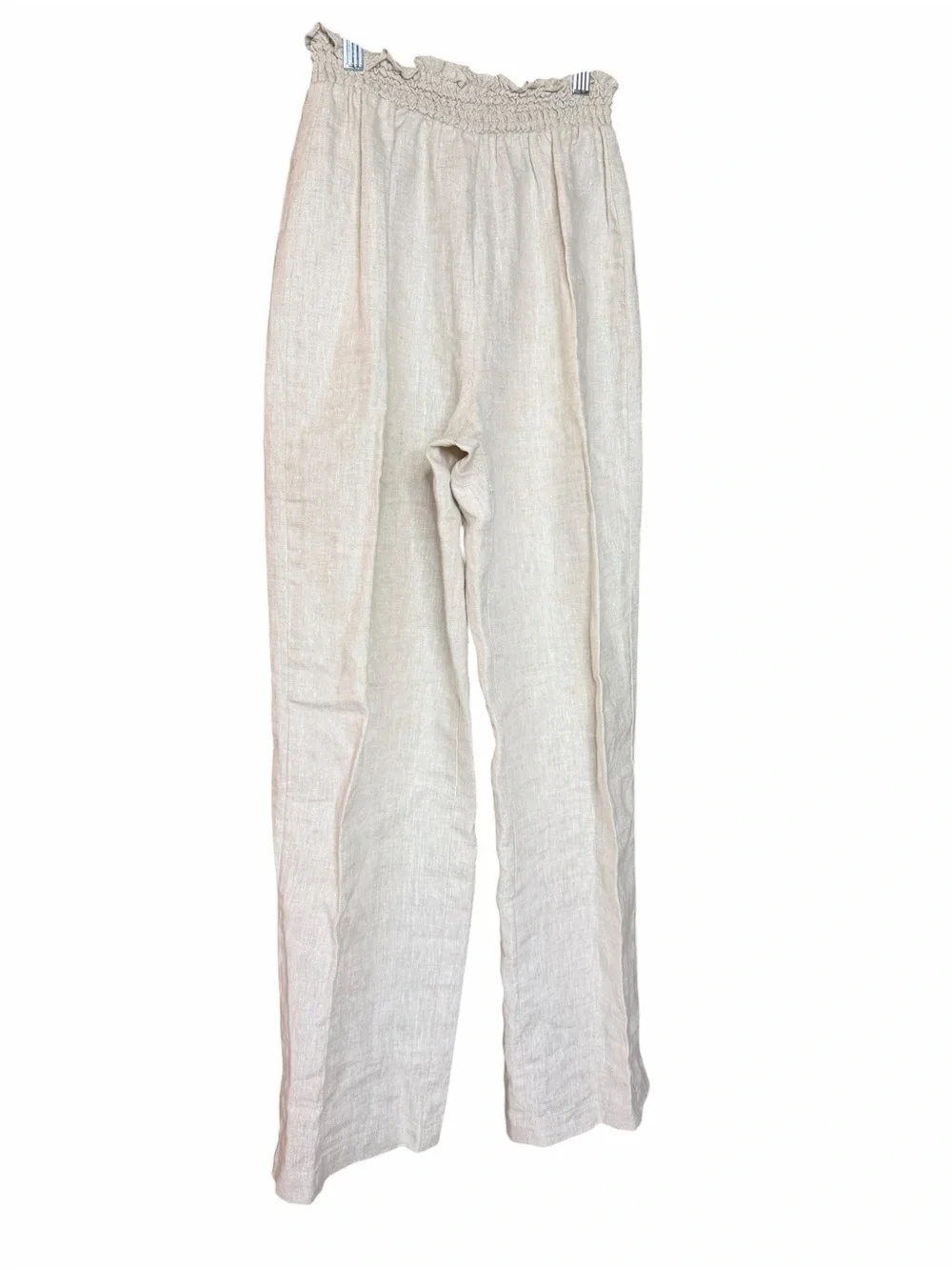 Reformation Oatmeal 100% Linen High Rise Smocked Waist Pants Size S